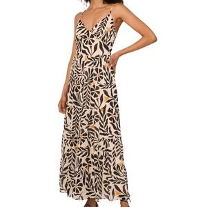 1.State V Neck Empire Waist Tiered Sunflower Summer Spritz Maxi Dress Womens M